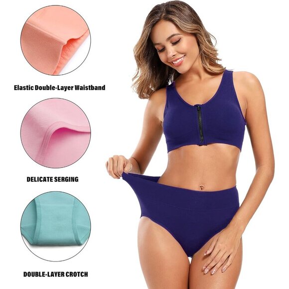 Women's Cotton High Waisted Full Coverage Panties 5 Pack Multi-Size Comfort - Picture 3 of 4
